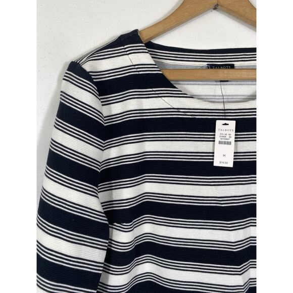 Talbots Top Medium Black White Stripe Textured Ribbed Knit NEW Preppy Old Money - Picture 3 of 13
